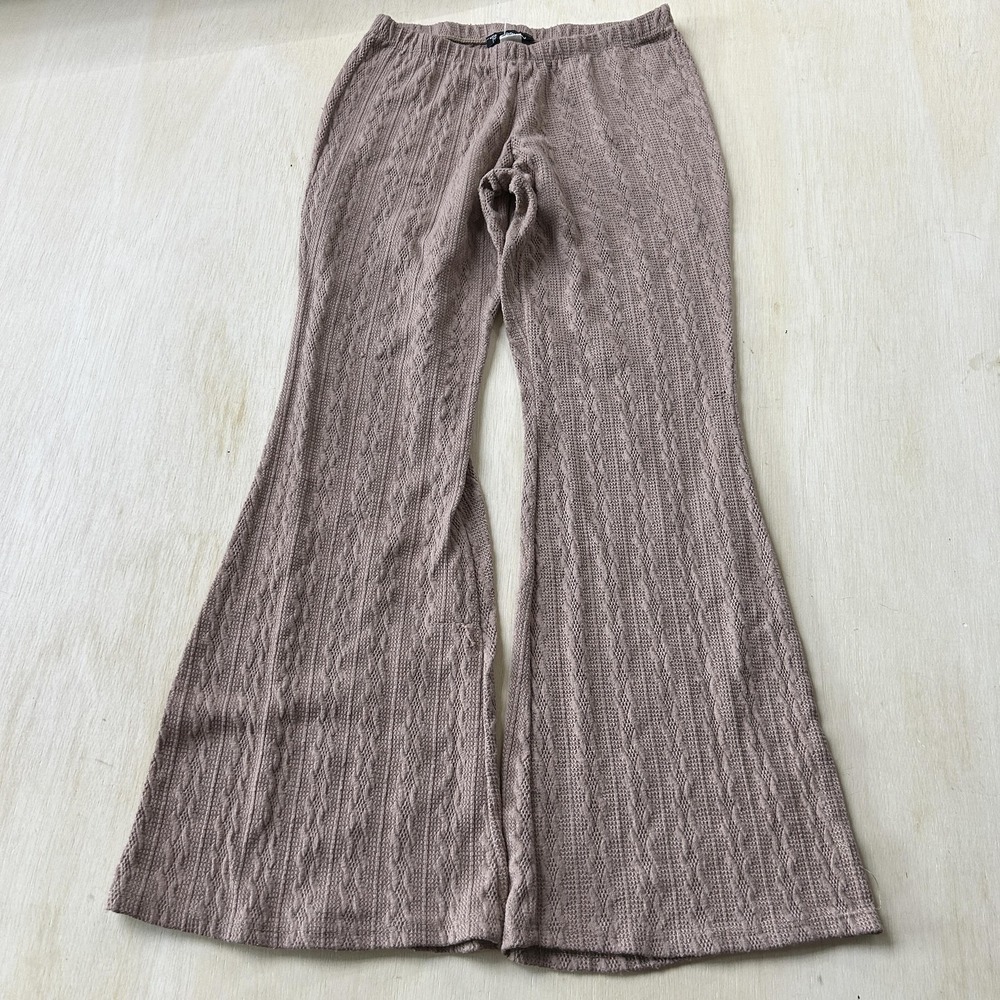 Vintage Wide Leg Rainbow Pants Women Small Brown Knit Relaxed Pull On Sweatpants